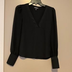 Express Sheer V-Neck Black Blouse